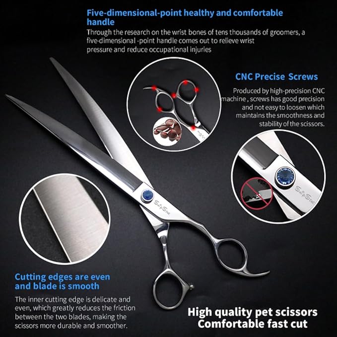 Curved Dog Scissors for Grooming,7.5" VG10 Steel Dog Grooming Scissors,25 Degree Bend,Sharp Blade with CNC Screw and Round Blunt Tip,Professional Pet Grooming Shears for Small Medium Dogs Cats Groomer