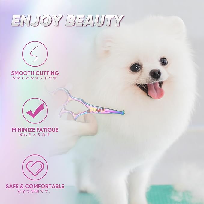 Small Dog Grooming Scissor -Rainbow Nose Hair Scissors with Safe Round Tips, Pet Scissors for Detailed Trimming, Japanese Stainless Steel,Ideal Gift
