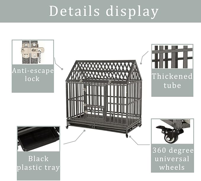LUCKUP Heavy Duty Dog Cage Metal Kennel and Crate for Medium and Large Dogs, Pet Playpen with Four Wheels, Easy to Install, 48 inch, Black