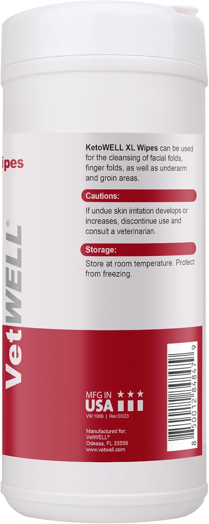 VetWELL KetoWELL XL Topical Wipes for Dogs & Cats - Extra Large Cleaning Wipes for Dogs & Cats - 60 Wipes (5" x 6" Each)