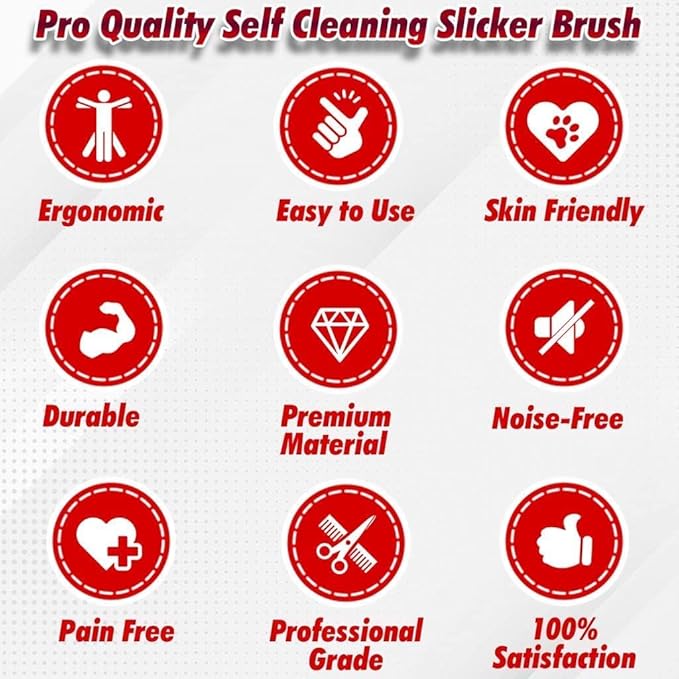 Outrav Self Cleaning Slicker Brush Dog & Cat Grooming Tool with Retractable Bristles Red, Animal Print, 1 Count (Pack of 1), Assembled, Metal & Rubber Construction, 7 Inches