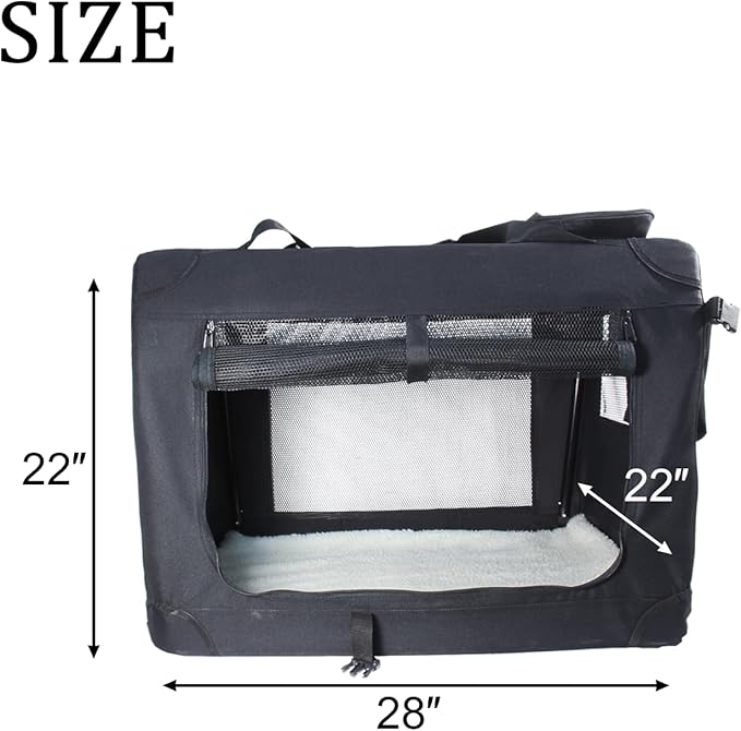 STARBRILLIANT 3-Door Portable Soft-Sided Folding Soft Dog Travel Crate Kennel,Black (28″x21″x21″)