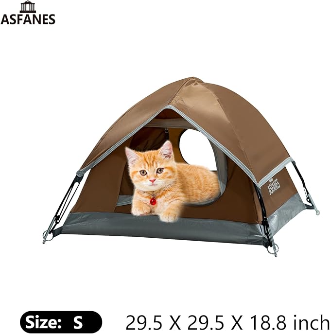 Outdoor Waterproof Pet Camping Tent, Cave Bed for Indoor Cats and Small Dogs, Portable Cat House Dog House, 21.6x21.6x14.9'', Brown, S.