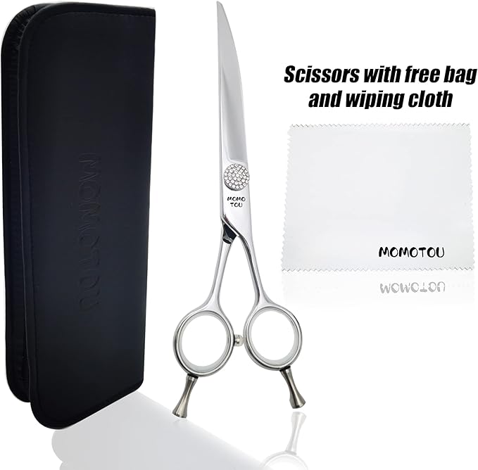 Professional Curved Dog Grooming Scissors with Simulation Diamond 440C Stainless Steel Polished Pet Cat Hair Cutting Shears for Groomers and Home users 7''