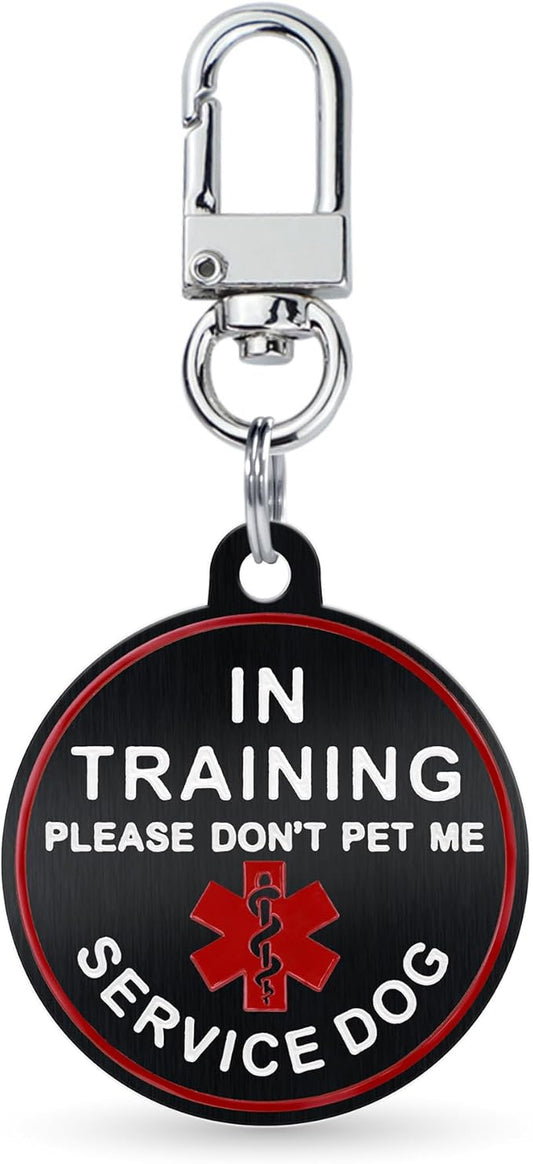 Service Dog ID Tag for Small & Large Dogs - Emotional Support ESA Medical Alert Collar Accessory - Durable Stainless Steel Service Animal Tag - in Traning Service Tag in Black Small