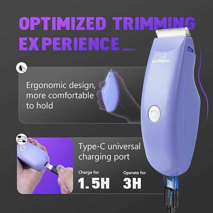 SUPRENT Pet Grooming Clippers for Matted Hair Cat, Low Noise Hair Trimmer Kit for Long Fur, Waterproof Portable USB Rechargeable Professional Pet Grooming Supplies Cordless Shaver for Small Dog Pets