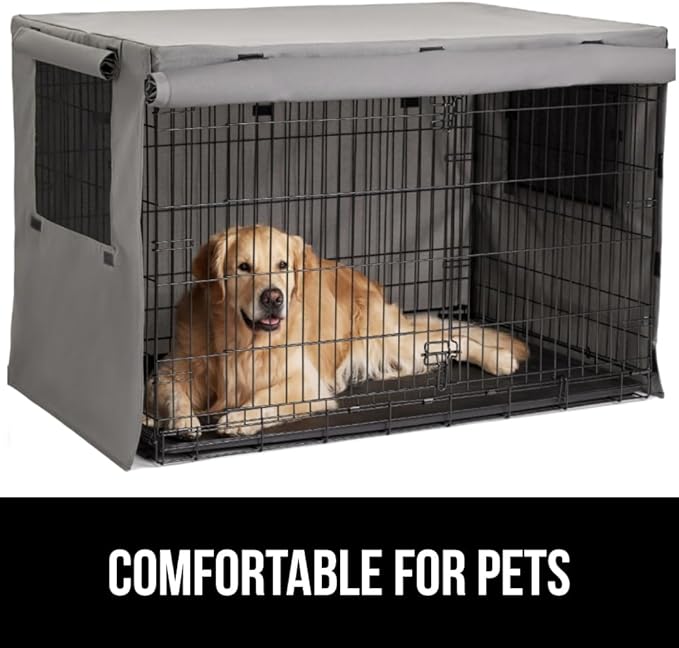 GORILLA GRIP Dog Crate Covers Compatible with Amazon Basics Dog Crates, All Sides Open, Privacy Cover Fits 30" Wire Kennel, Breathable Mesh Windows, Light Reducing Puppy Training Cage Topper, Gray