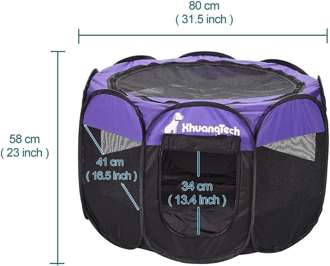 Foldable Pet Dog Playpen, Pop Up Portable Cat Playpen, Indoor/Outdoor for Kitten Puppy Play Pen, Cats Crate Tent with Carrying Bag, 600D Oxford (Purple + Black, Medium (31.5"x31.5"x23"), 8)