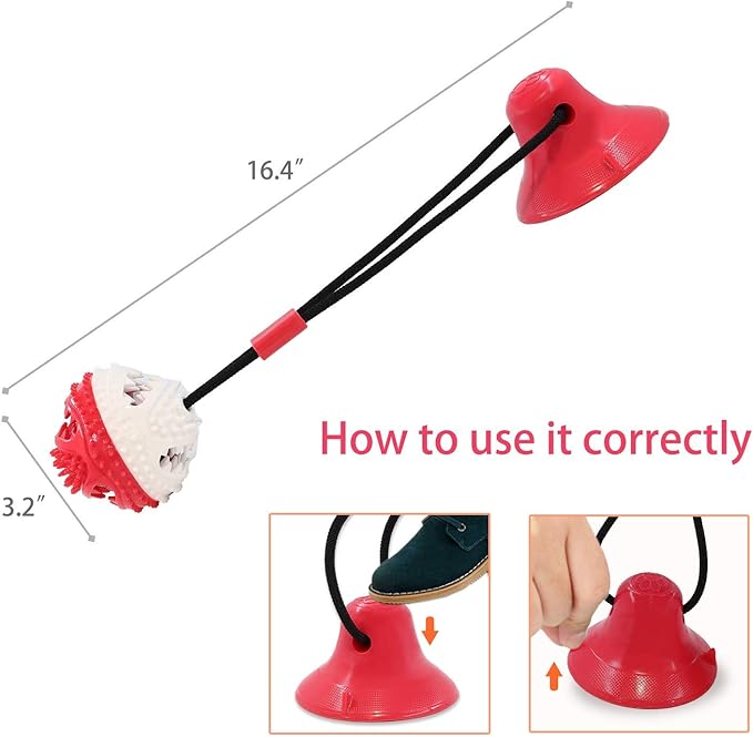 Dog Toys, Dog Chew Toys for Aggressive chewers,Dog Rope Toys with Suction Cup for Puppy Dogs,Dog Training Treats Teething Toys for Boredom, Small Dog Puzzle Toy Treat Food Dispensing Ball Toys (red)