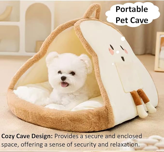 Portable Pet Cave for Puppy Kitten Cute Toast Design for Small Pets Cosy Cuddler (XL: up to 22lbs)