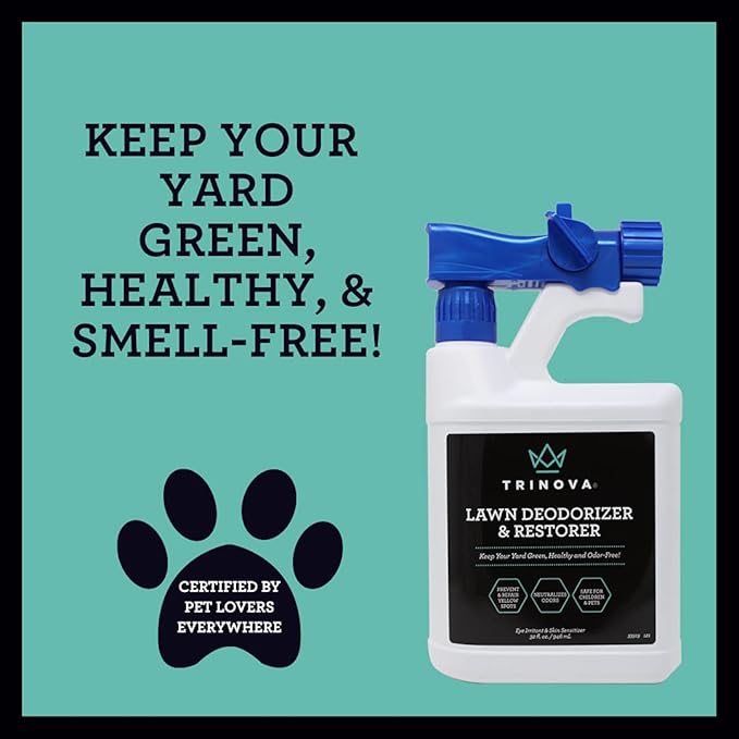 TriNova Outdoor Lawn Deodorizer & Restorer - Eliminates Dog, Puppy Feces and Urine Odors from Lawn, Yard, & Patio, Artificial Turf - Dog Urine Neutralizer for Lawns, Repairs & Prevents Yellow Spots