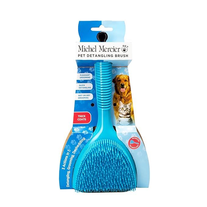 Michel Mercier Grooming Brush - Pet Brush Dog and Cat Brush for Shedding Grooming Pet Hair Brush for Long/Short Haired - Free Tick Remover Tool Included (Thick Coat)