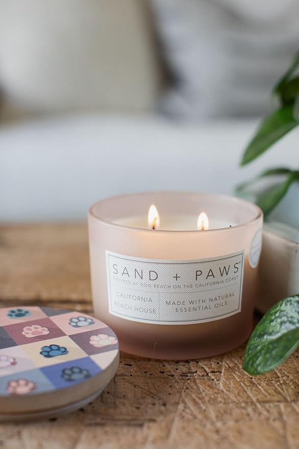 Sand + Paws Scented Candle - California Beach Houses –Luxurious Air Freshening Jar Candles Neutralize pet Odors and Enhance Home décor – 100% Cotton Lead-Free wicks-12oz