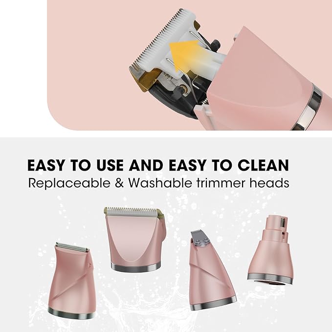 Upgrade Dog Grooming Kit, Cordless Dog Paw Trimmer, 4 in 1 Low Noise Pets Hair Clipper Grooming Kit, 2-Speed Nail Grinder with Stainless Steel Blade for Small Pet with Thick Coats (Pink)