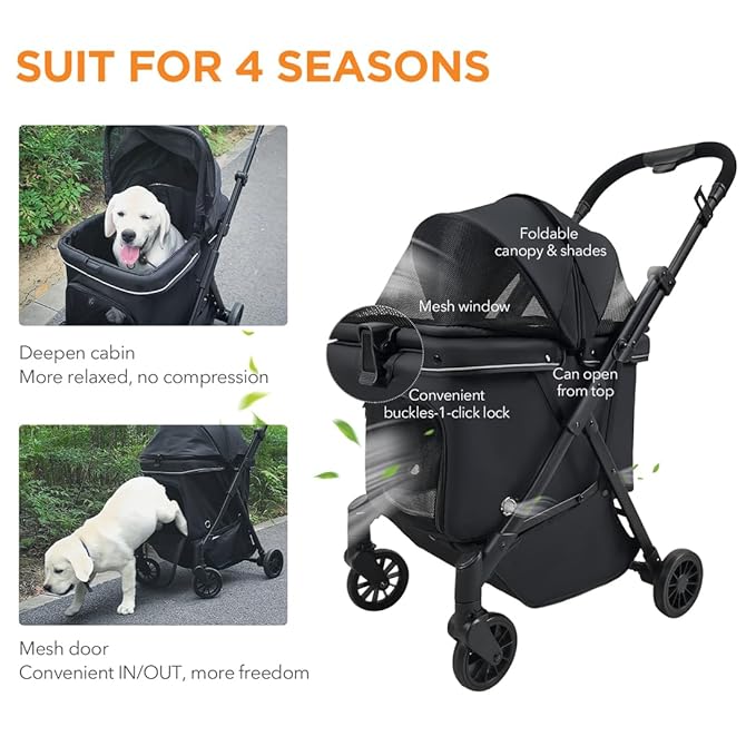 Pet Stroller for Small Dogs – No-Zip Deep Seat, Lightweight Dog Stroller for Small & Medium Dogs with Reflective Trim Storage Basket & Soft Waterproof Pad,Foldable Universal Coche para Perro