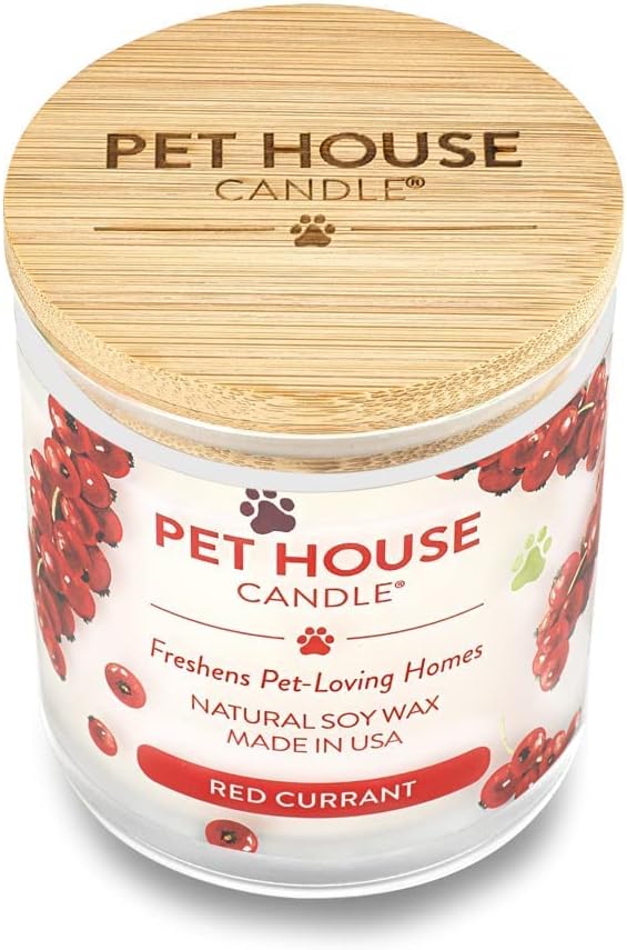 One Fur All Pet House Candle 2 Pack - Plant-Based/Soy Candle - Clean Burning Scented Candles, Long Lasting Pet Odor Candle for Home - Red Currant