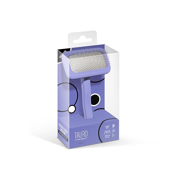 TAURO PRO LINE - Slicker Brush Rectangular M | Premium brush for dogs & cats with soft, flexible cushion ergonomic design. | Included:1x grooming brush in Purple, Dimensions: Rectangular, 3,5 x 7,4in