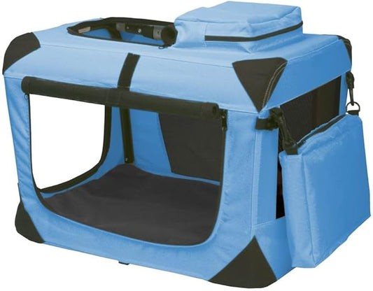Pet Gear 3 Door Portable Soft Crate, Folds Compact for Travel in Seconds No Tools Required, Comes with Comfort Pad + Storage Bag, Steel Frame, Premium 600D Fabric, Indoor/Outdoor, Ocean Blue, Extra Small