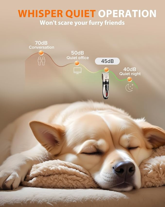 YABIFE Dog Clippers, Cordless Dog Grooming Kit, USB Rechargeable Electric Pets Hair Trimmers Shaver for Dogs, Cats and Small Animals, Whisper Quiet, Wet and Dry Use