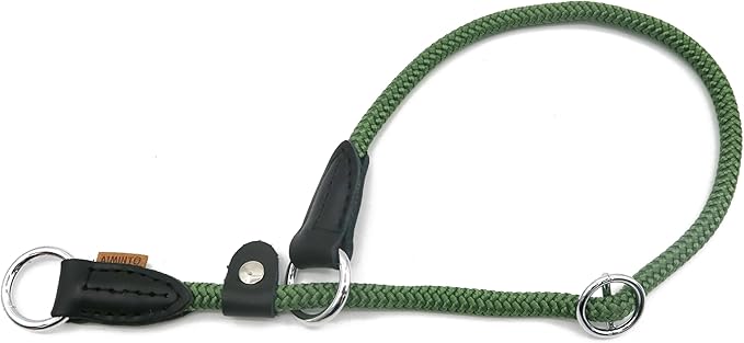 Braided Rope Collar, Training Dog Collar, Round Martingale Collar, Slip Collar with Adjustable Stopper and Slidable Stop Ring - Ideal for Medium Dogs (M(1/3") - 18" Long, Dark Green)