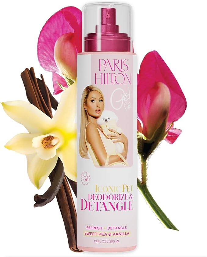 Paris Hilton Dog Deodorizer & Detangler | Odor Neutralizing with Light Sweet Pea & Vanilla Scent for Fresh Grooming & Detangling - Sulfate-Free, Vegan, Hypoallergenic for All Pet Breeds 10oz/295ml
