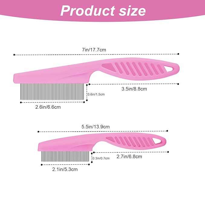 Pet Hair Comb, 2 in 1 Multifunctional Pet Hair Comb for Grooming and Dehairing, Flea and Tear Stain Removal Cat And Dog Comb, Pink (2 Count)