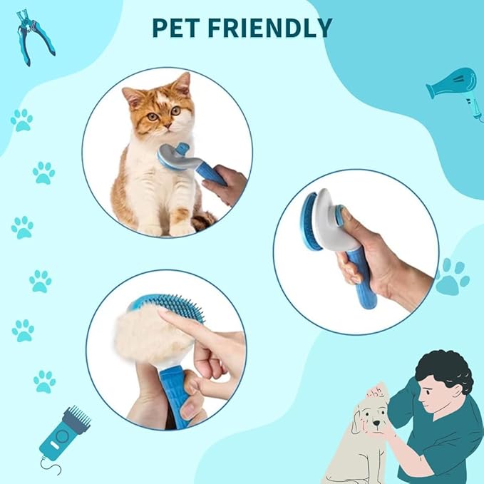Self Cleaning Slicker Brush, Pet Grooming Shedding Brush for Dogs and Cats - Easy to Remove Loose Undercoat, Pet Massaging Tool Suitable for Pets with Long or Short Hair Color May Vary