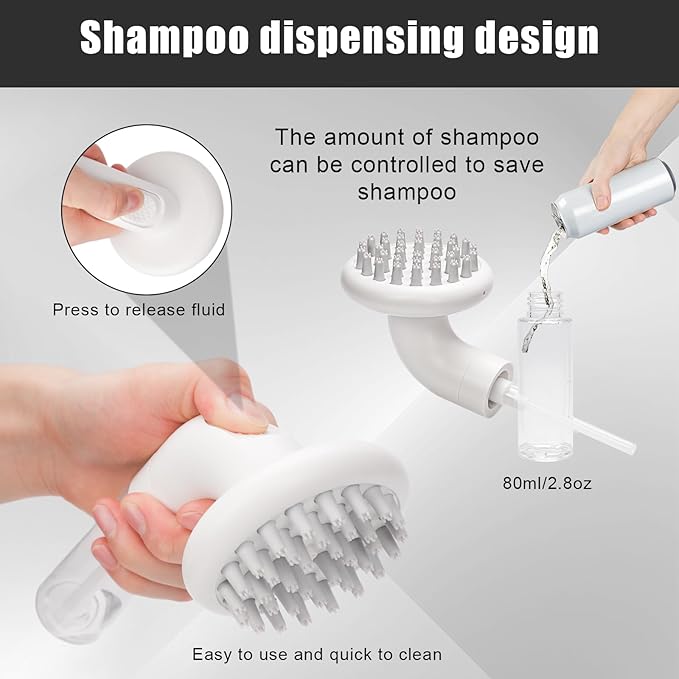 Dog Bath Brush, 3 in 1 Silicone Dog Scrubber for Bath Dog Shampoo Dispenser Brush with 36 Cleaning Brush Heads Pet Beauty Massage Washing Brush for Dogs Short Long Hair, 7.87x3.54in