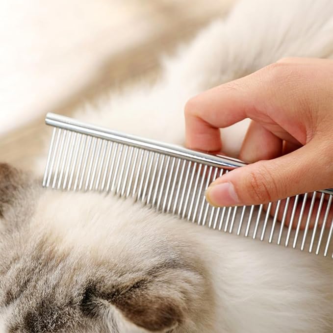 4 PCS Stainless-Steel Comb Dog Combs for Knots, Mats & Loose Hair Removal - Effective Dematting Tool, Comfortable, Lightweight, Portable & Safe for Dogs, Cats & Pets