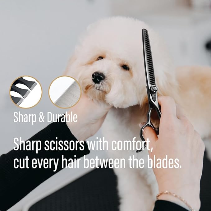 Dog Grooming Scissors: 7.5 inch Bright Black Pet Chunker Shears Made Of Japanese 440C Advanced Stainless Steel Professional Grooming Scissors for Dogs Cats and Other Pets