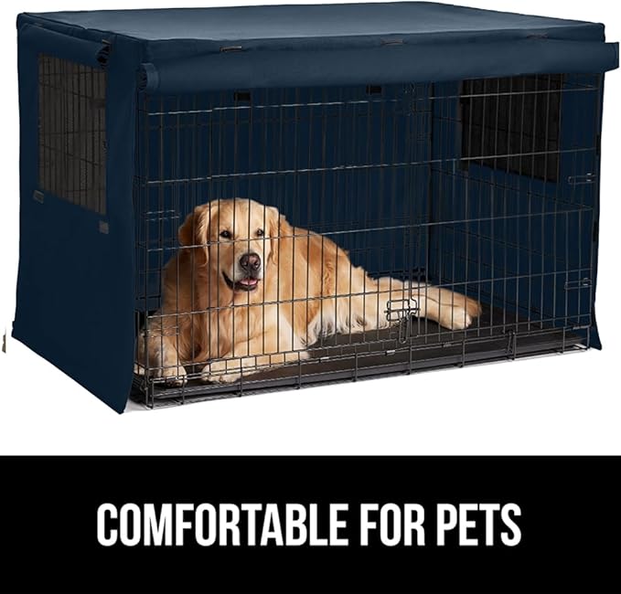 GORILLA GRIP Dog Crate Covers Compatible with Amazon Basics Dog Crates, All Sides Open, Privacy Cover Fits 24" Wire Kennel, Breathable Mesh Windows, Light Reducing Puppy Training Cage Topper, Navy