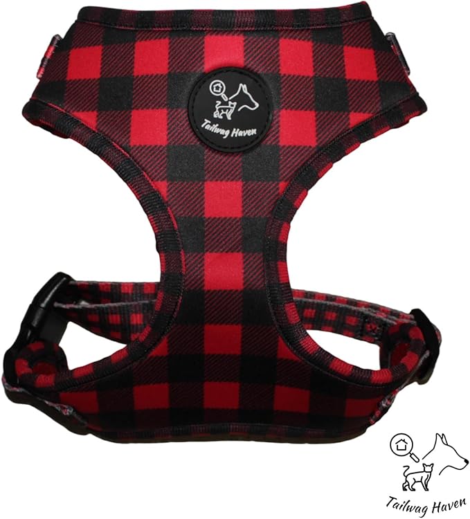 Dog Harness and Leash Set, No Pull Adjustable Soft Padded Vest, No Choke (Small, Red Plaid)
