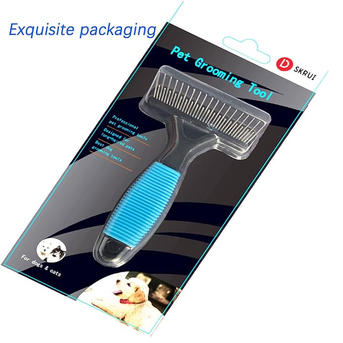 Undercoat Rake for Dogs, Designed for Breeds with Medium to Long Undercoats,Long & Short Stainless Steel Teeth, Safe Dematting Comb for Easy Mats & Tangles Removing
