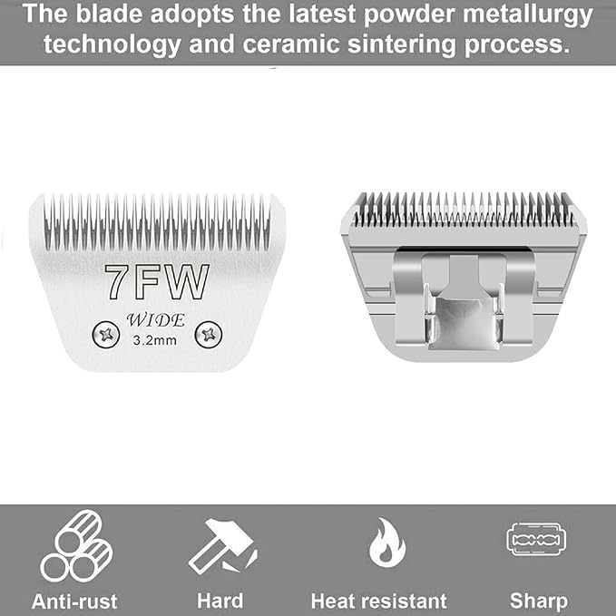 Wide Blades for Dog Grooming Blades Compatible with Andis,Oster A5,Wahl km10 Dog Clippers Stainless Steel Blades Blades for Animal Dog,Cat,Horse, (#7FW(3.2mm)/2PCS)