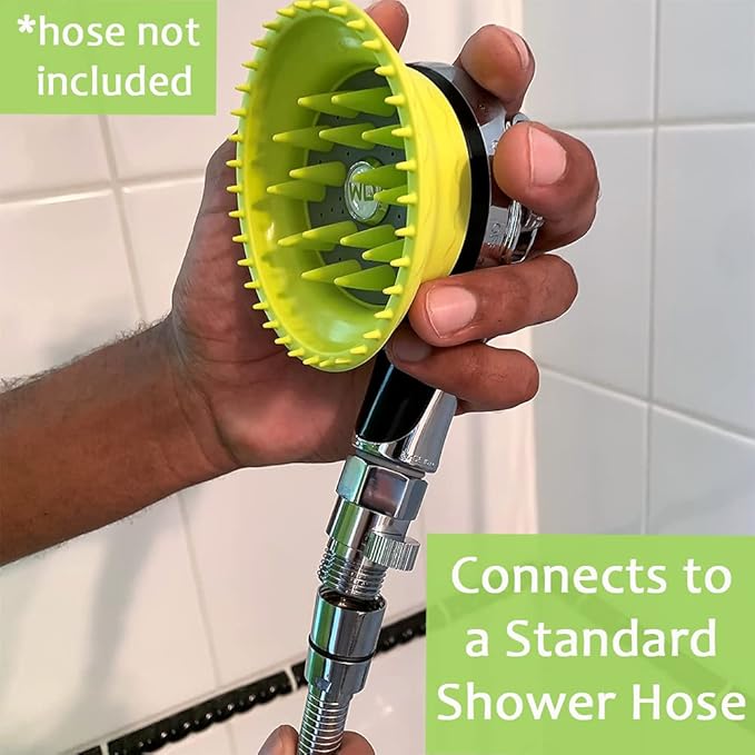 WD Handheld Shower Brush with On/Off Switch and Water Pressure Control | Shield Water While Brushing and Washing Simultaneously | Dog Washing Shower Attachment
