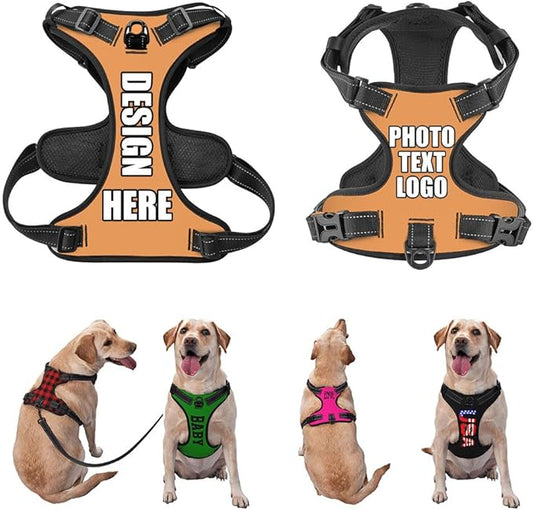 Custom Name Harness for Dog, Customized Pet Harnesses for Large Dogs, Personalized Dog Harness for Small Dog, Custom Pet Vest for Puppy, No Pull Dog Vests Personalization, SandyBrown, S
