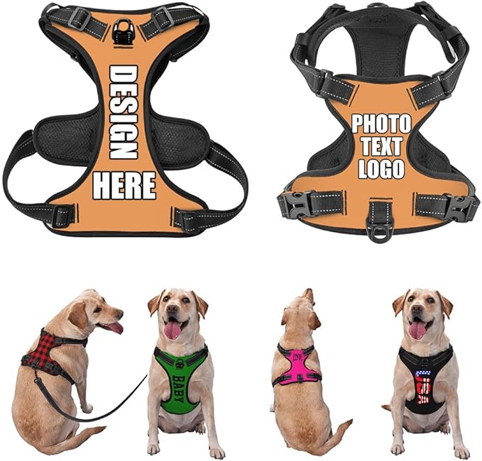 Custom Name Harness for Dog, Customized Pet Harnesses for Large Dogs, Personalized Dog Harness for Small Dog, Custom Pet Vest for Puppy, No Pull Dog Vests Personalization, SandyBrown, S