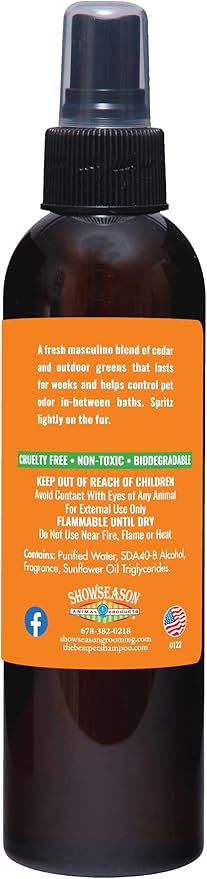Showseason Bath & Brush Therapies® Mountain Lodge Pet Cologne 4.5 oz For Dogs | Long-Lasting Odor Eliminator | Paraben-Free | Biodegradable & Non-Toxic | Made in USA