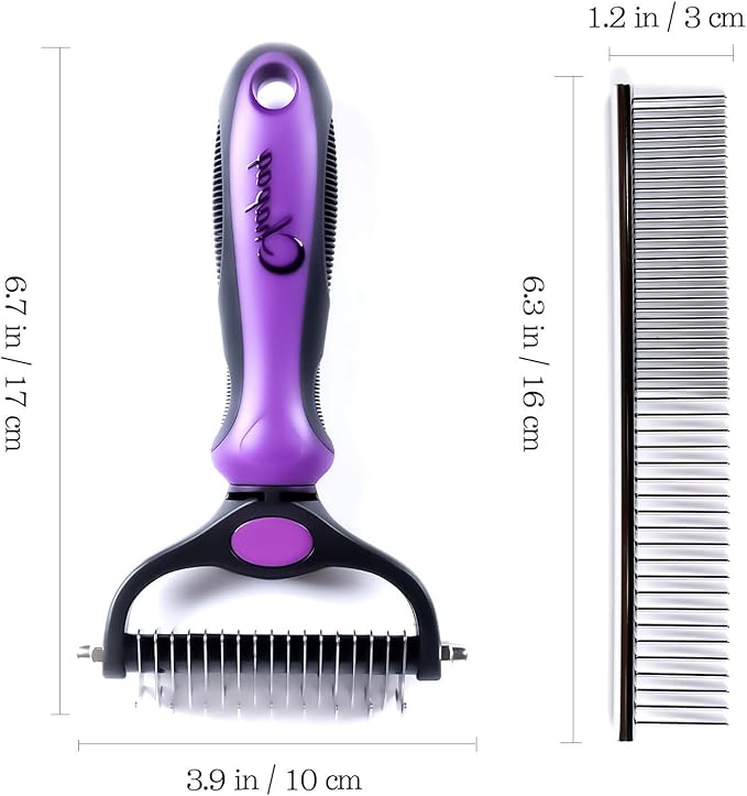 Pet Grooming Brush and Metal Comb Double Sided Long Hair Pet Undercoat Cleaner Undercoat Rake for Dogs and Cats Removes Mats and Lint Effectively removes shedding or carpeted sofa flyaway hair.
