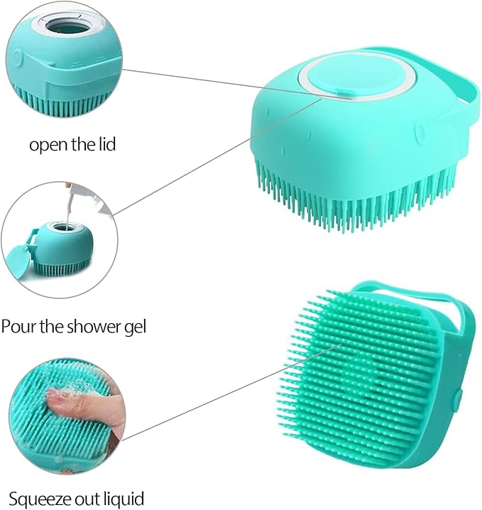 Shampoo Cat Dog Sink Brush Washing Soap and Shampoo for Long Short Haired Dogs Cats Shower Pet Grooming Bath Soft Silicone Bristle Massage Brush OZE-50 (Blue, Standart)