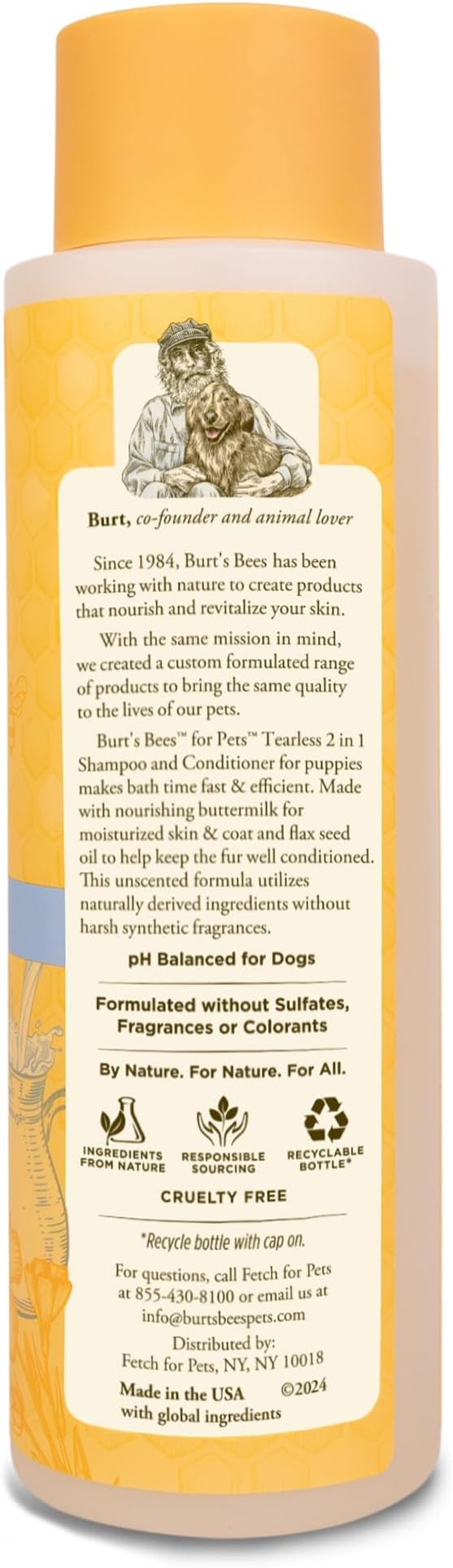 Burt's Bees for Pets Tearless Puppy 2-in-1 Shampoo and Conditioner with Buttermilk and Linseed Oil, 2pk, 95% Natural Origin Formulas, Best Gentle Shampoo for Puppies - Tear Free, 16 oz - 6 Pack