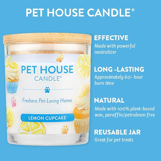 Pet House 9 oz Lemon Cupcake Scented Pet Odor Candle, Clean Burning, Long Lasting, Plant Based Spring, Summer Scented Soy Candle, 60 Hour Burn Time