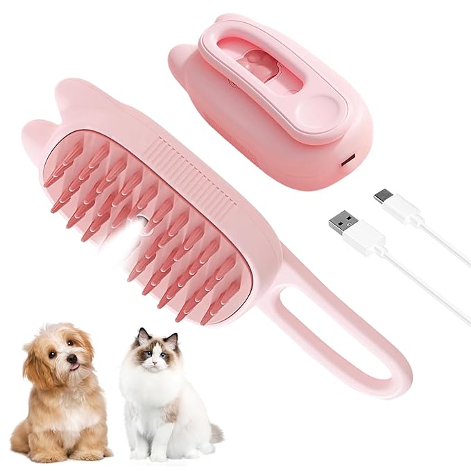 Steam Brush for Cats, 3 in 1 Steam Comb for Shedding Dog Pet Hair Cleaning Brush for Spray Dog Grooming for Long & Short Haired Pets – Cat Hair Spritz Defur Comb