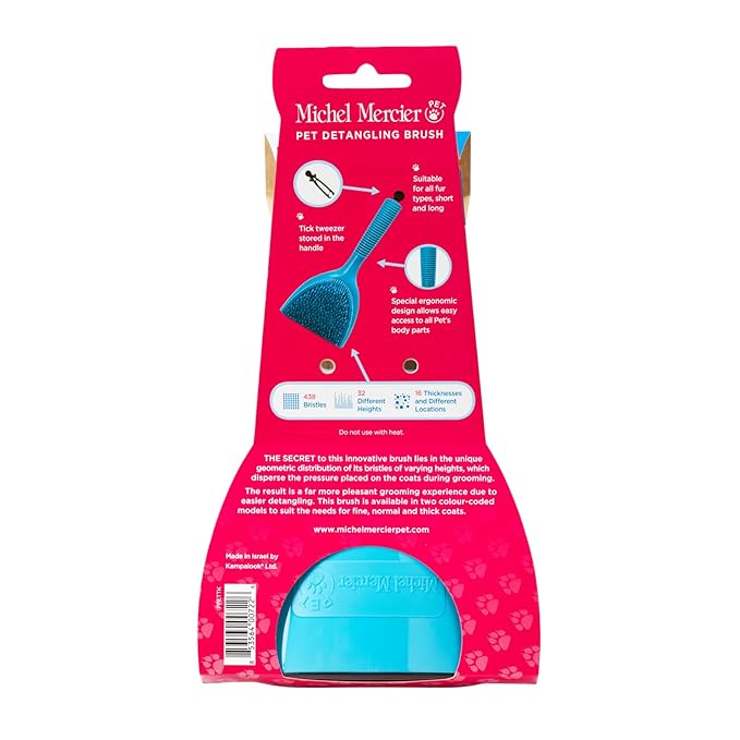 Michel Mercier Grooming Brush - Pet Brush Dog and Cat Brush for Shedding Grooming Pet Hair Brush for Long/Short Haired - Free Tick Remover Tool Included (Thick Coat)