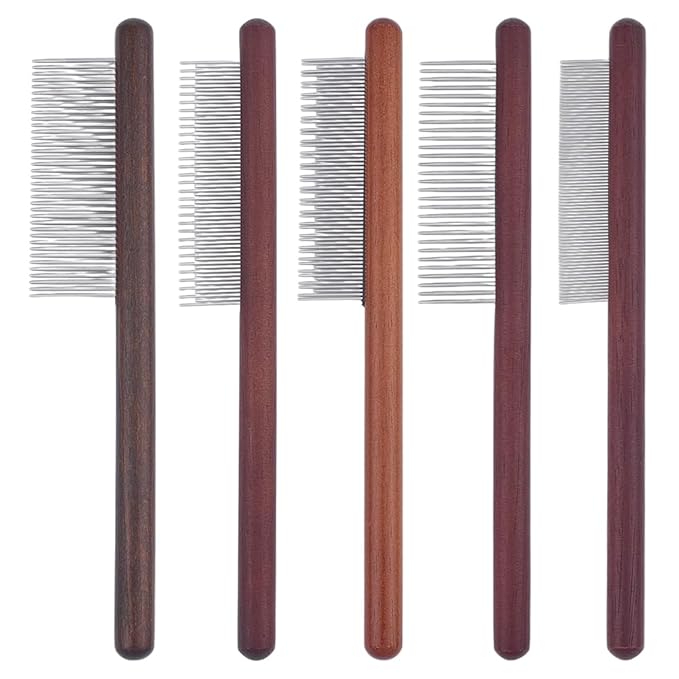 OLYCRAFT 5Pcs 5 Styles Macrame Fringe Combs Stainless Steel Fringe Combs with Wood Handle Wood Pet Combs Grooming Tool Tassel Brush Supplies for DIY Macrame Removing Tangles and Knots