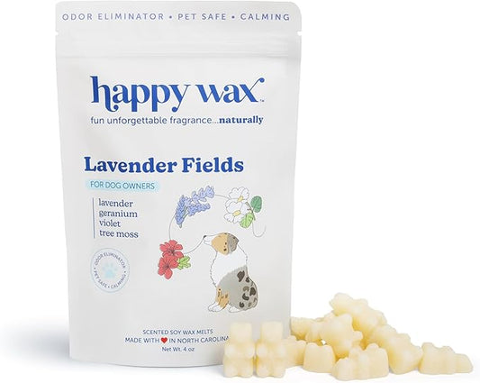 Happy Wax Lavender Fields Scented Wax Melts for Dog Owners – Odor Eliminating, Calming, Pet-Safe, Non-Toxic, Dye-Free, Perfect for Use with Wax Warmers - 4 oz Pouch