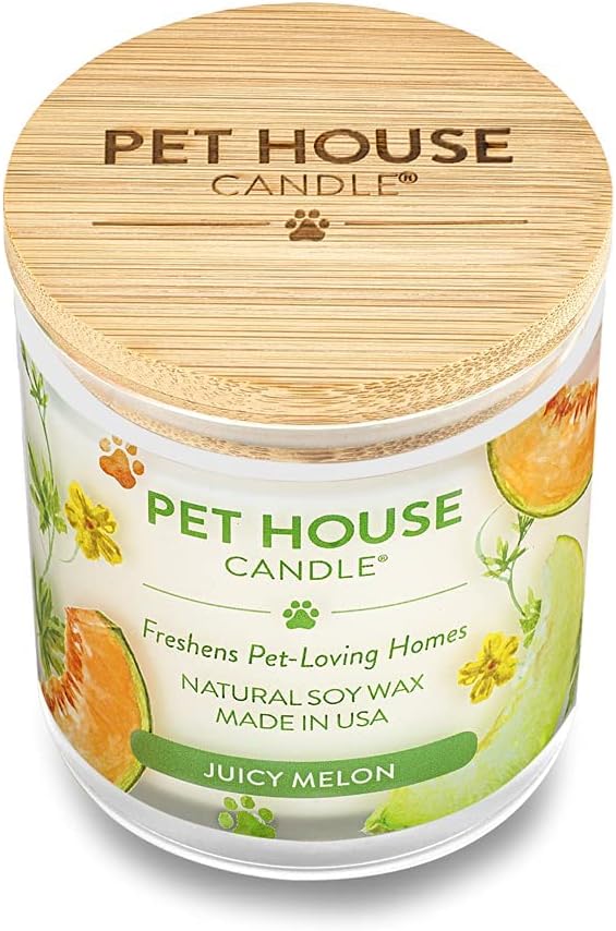 Pet House 9 oz Juicy Melon Scented Pet Odor Candle, Clean Burning, Long Lasting, Plant Based Spring, Summer Scented Soy Candles, 60 Hour Burn Time, Pack of 2