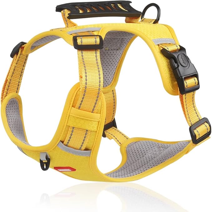 Dog Harness, No Pull Service Vest, Reflective Strips, Control Handle, Soft Padded, Adjustable and Comfortable for Easy Walking (Yellow, Large)