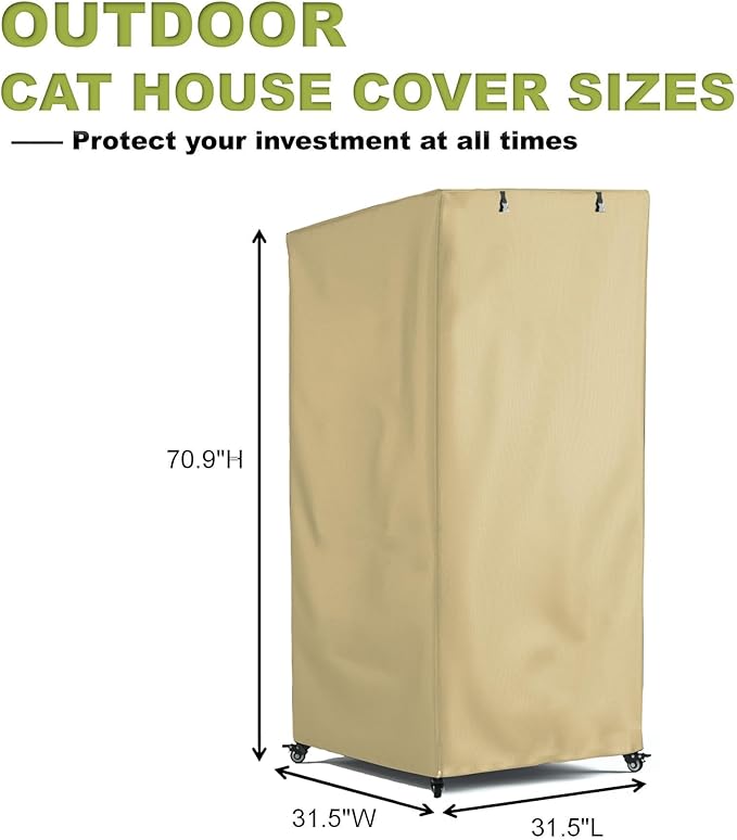 Outdoor Cat House Cover, Extremely Waterproof Feral Cattery Cat Cover, Cat Enclosure Cover, Large Cat Cage Condo/Cat House Cover - 32" L x 32" W x 71" H,Khaki (Cover only)