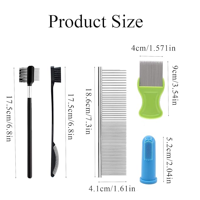 Tear Stain Remover Combs for Pets - Stainless Steel Eye Brush Tools, Durable Flea and Lice Removing Set with Teeth Grooming, 5 Types for Dogs, Cats, Puppies